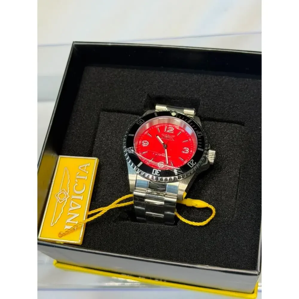 Invicta Men's Pro Diver Watch Red Dial Stainless Steel Band 50M Water Resistant
